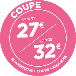 Shampoing, coupe, brushing : 24€ Courts | 29€ Longs